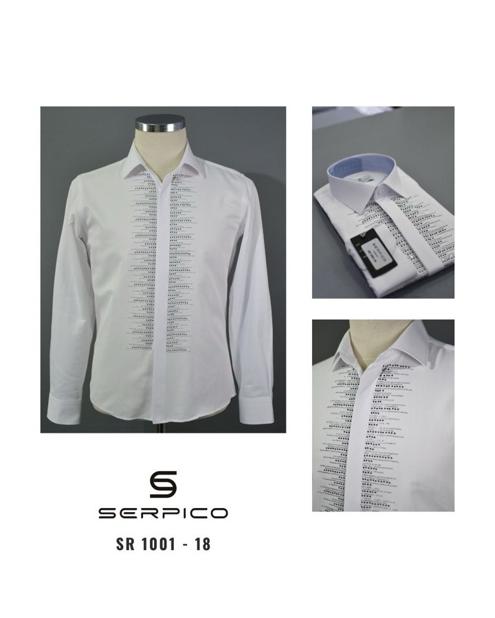 Men's White Rhinestone-Placket Dress Shirt