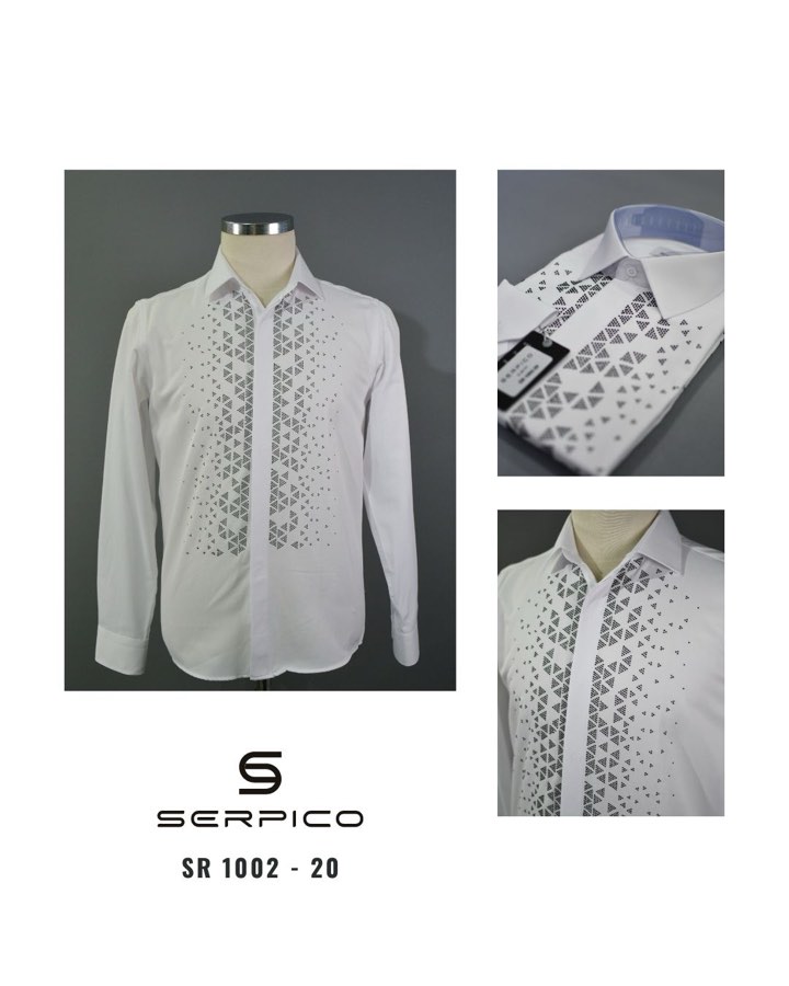 Men's White Triangle-Pattern Rhinestone Dress Shirt
