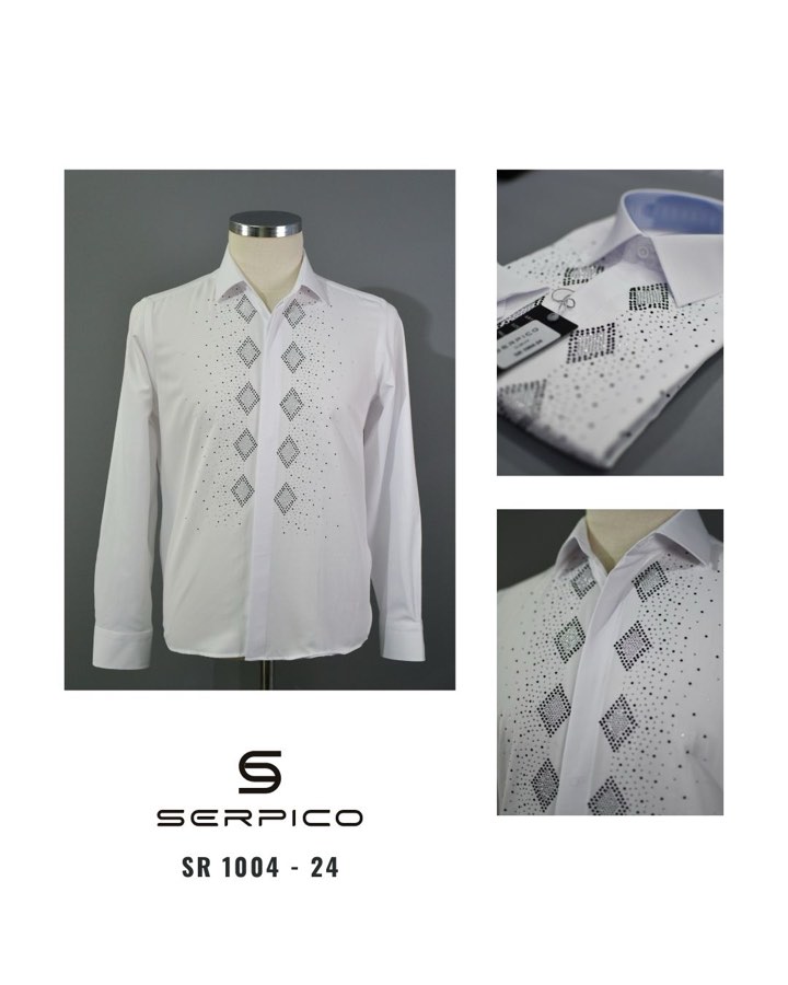 Men's White Diamond-Pattern Rhinestone Dress Shirt