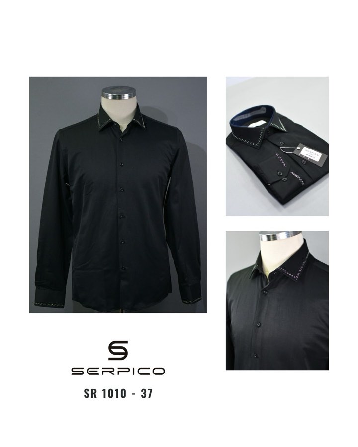 Men's Black Dress Shirt with Rhinestone Trim