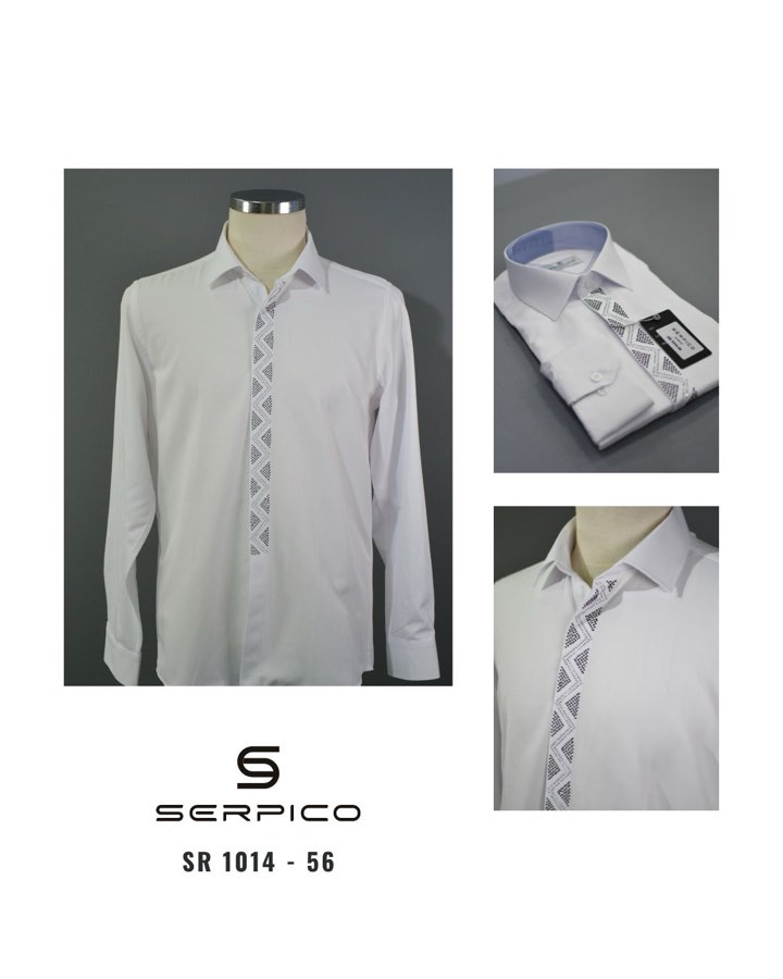 Men's White Chevron-Pattern Rhinestone Dress Shirt