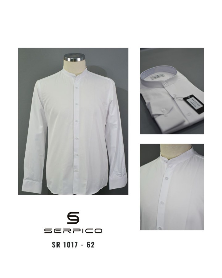 Men's White Band-Collar Shirt