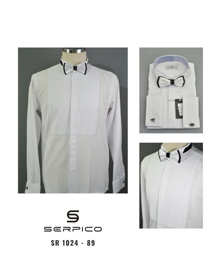 Men's White Pleated-Bib Tuxedo Shirt with Cufflinks
