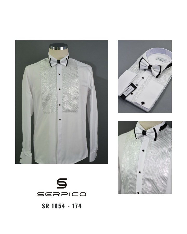 Men's White Tuxedo Shirt with Metallic Bib
