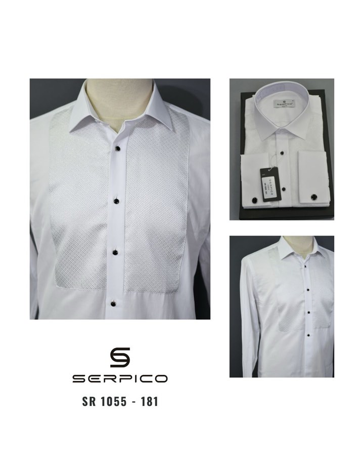 Men's White Tuxedo Shirt with Diamond-Weave Metallic Bib