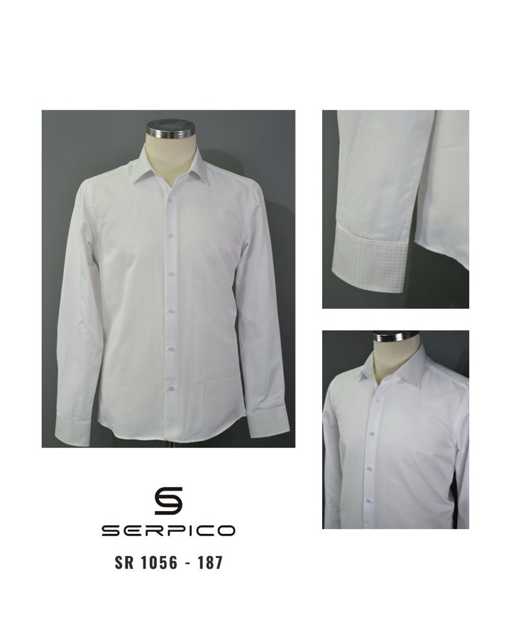 Men's White Dotted-Trim French-Cuff Dress Shirt