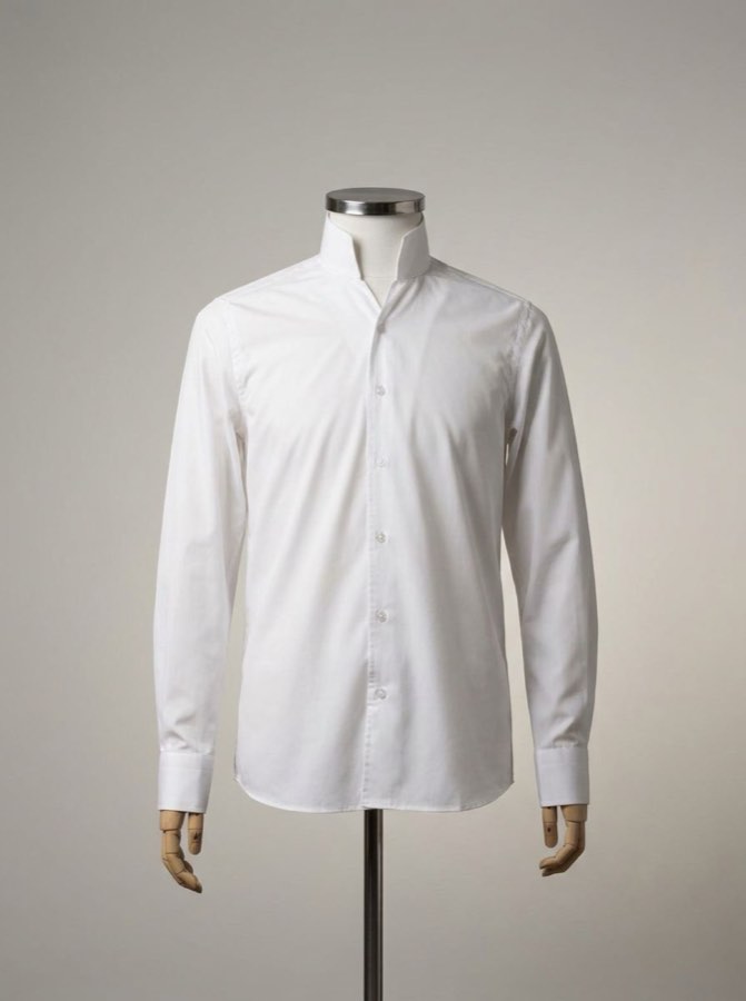 Men's White Band-Collar Shirt