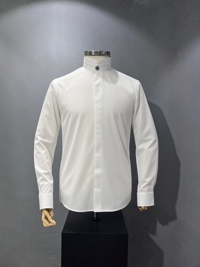 Men's White Band-Collar Shirt