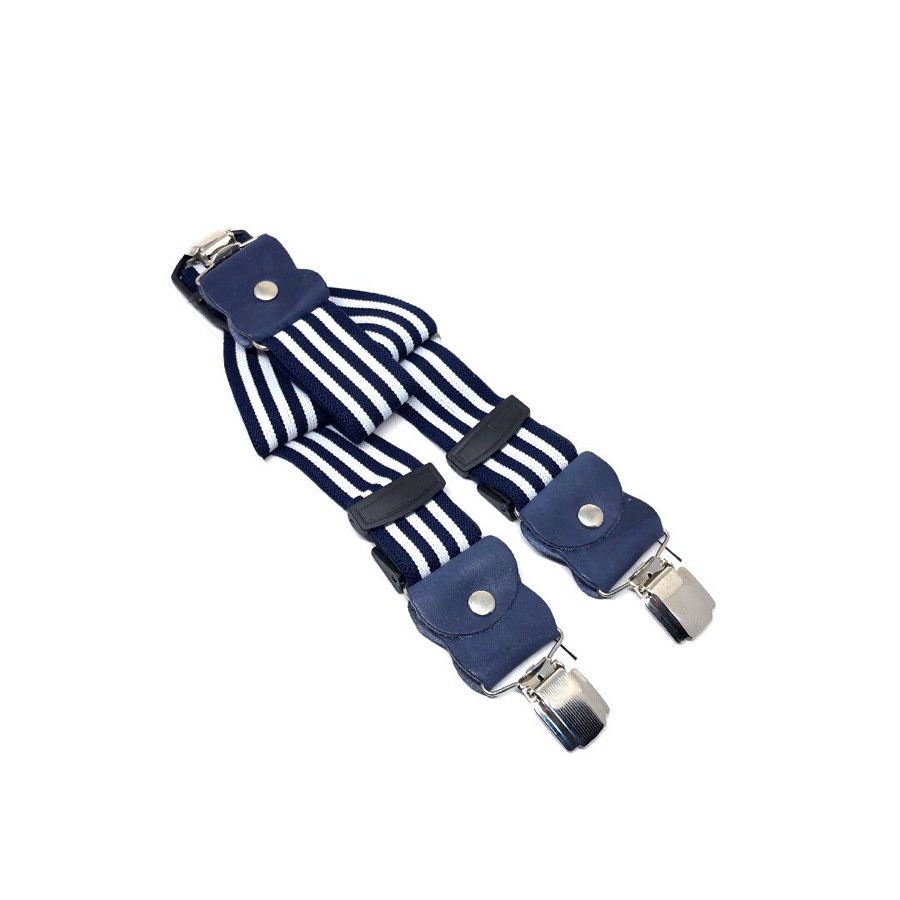 Men's Striped White & Navy Suspenders