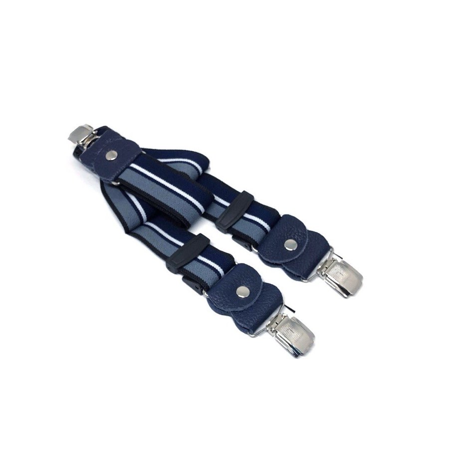 Men's Striped Navy & Silver Suspenders