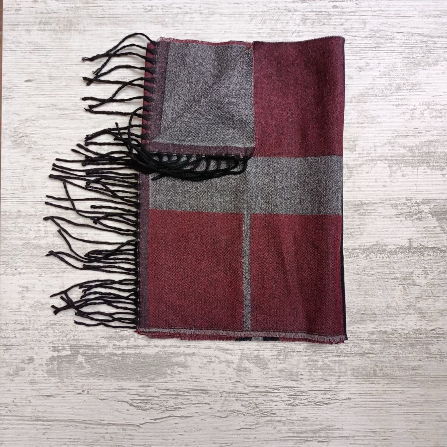 Men's Burgundy Rectangle-Pattern Scarf