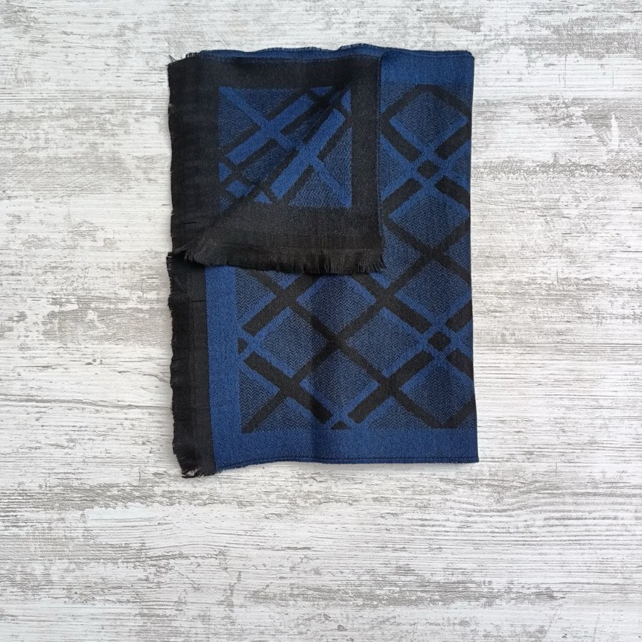 Men's Sax Blue Diamond-Pattern Scarf
