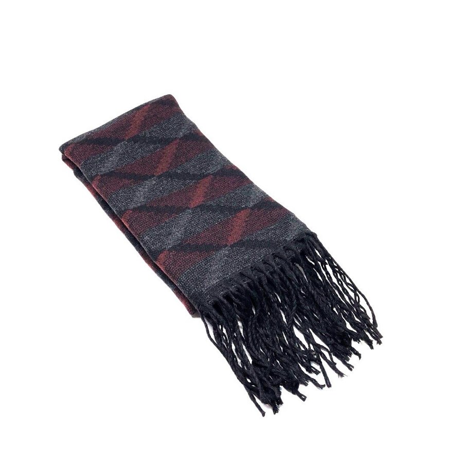 Men's Burgundy Diagonal-Stripe Scarf
