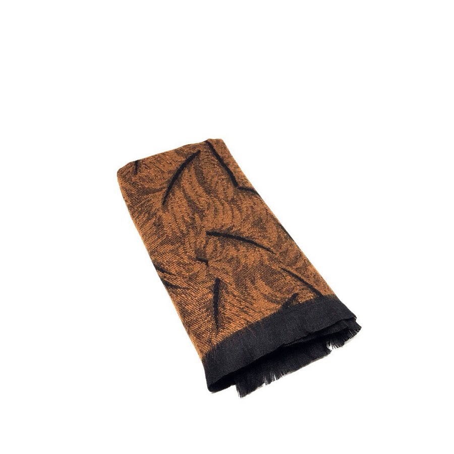 Men's Orange Leaf-Pattern Scarf