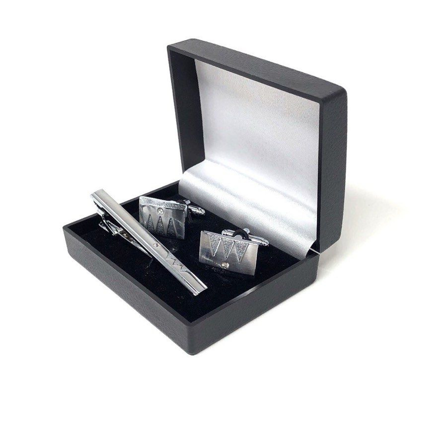 Men's Silver Cufflink & Tie Clip Set