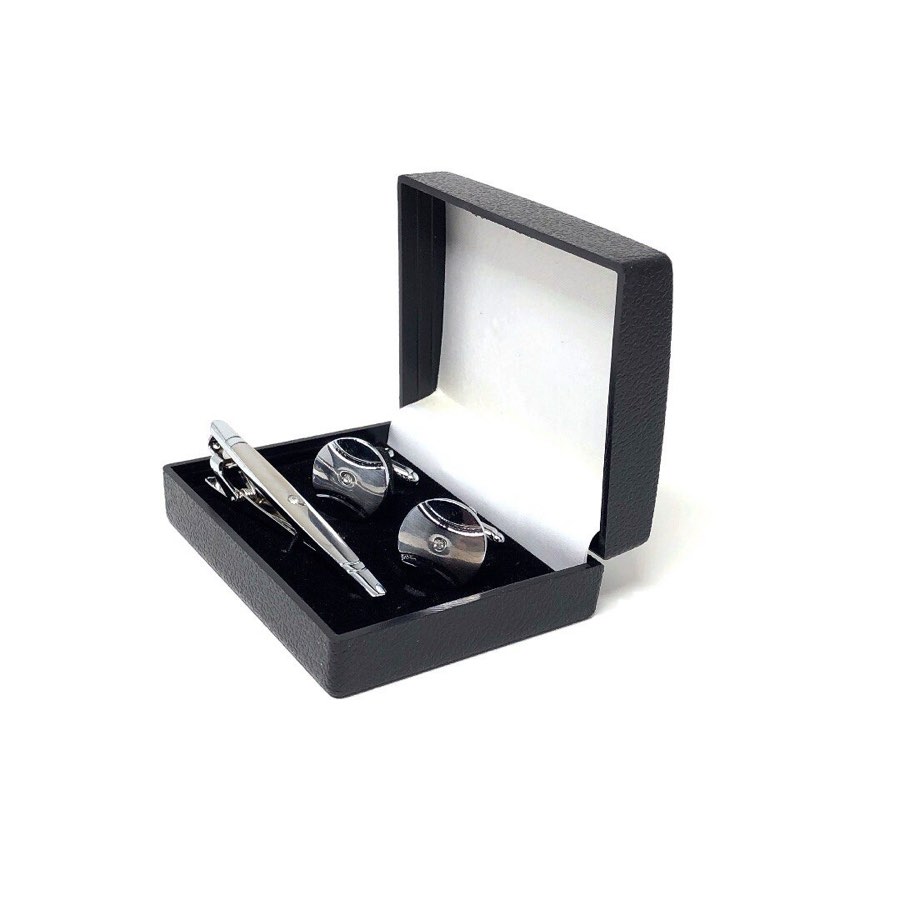 Men's Silver Cufflink & Tie Clip Set