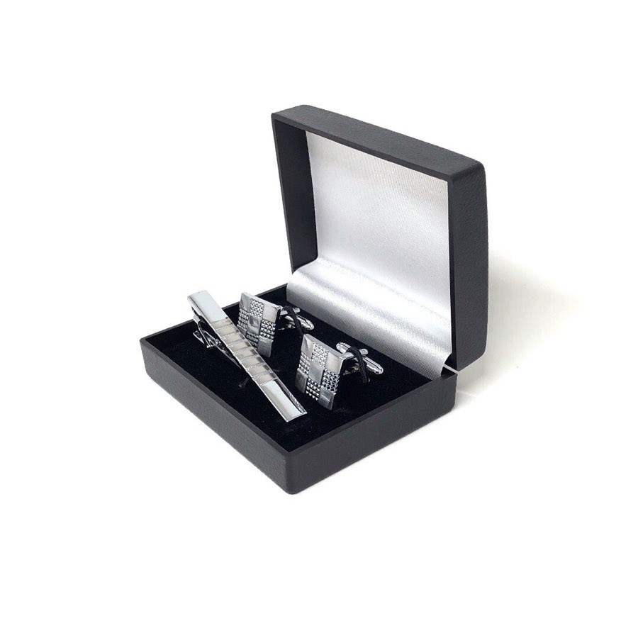 Men's Silver Cufflink & Tie Clip Set