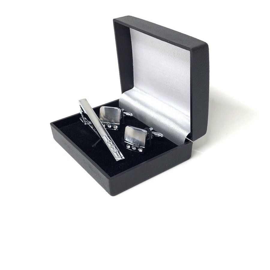 Men's Silver Cufflink & Tie Clip Set