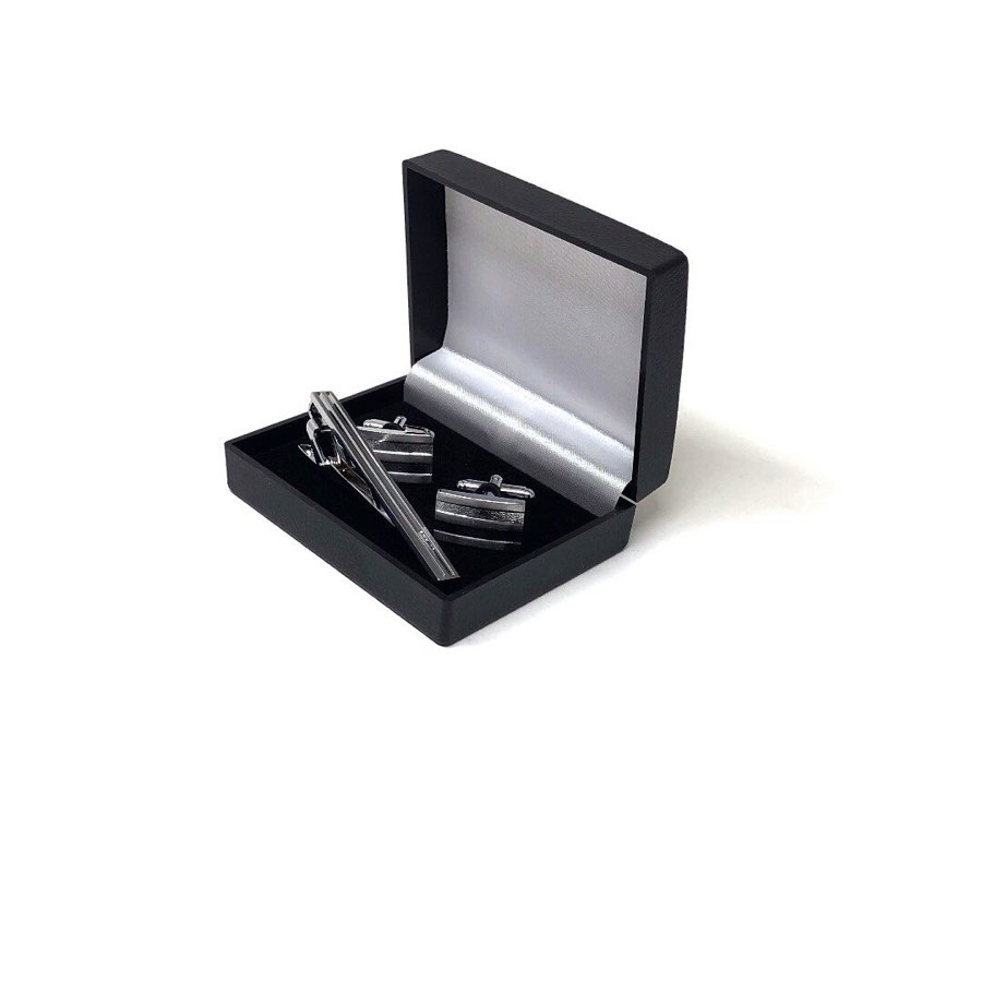 Men's Silver Cufflink & Tie Clip Set