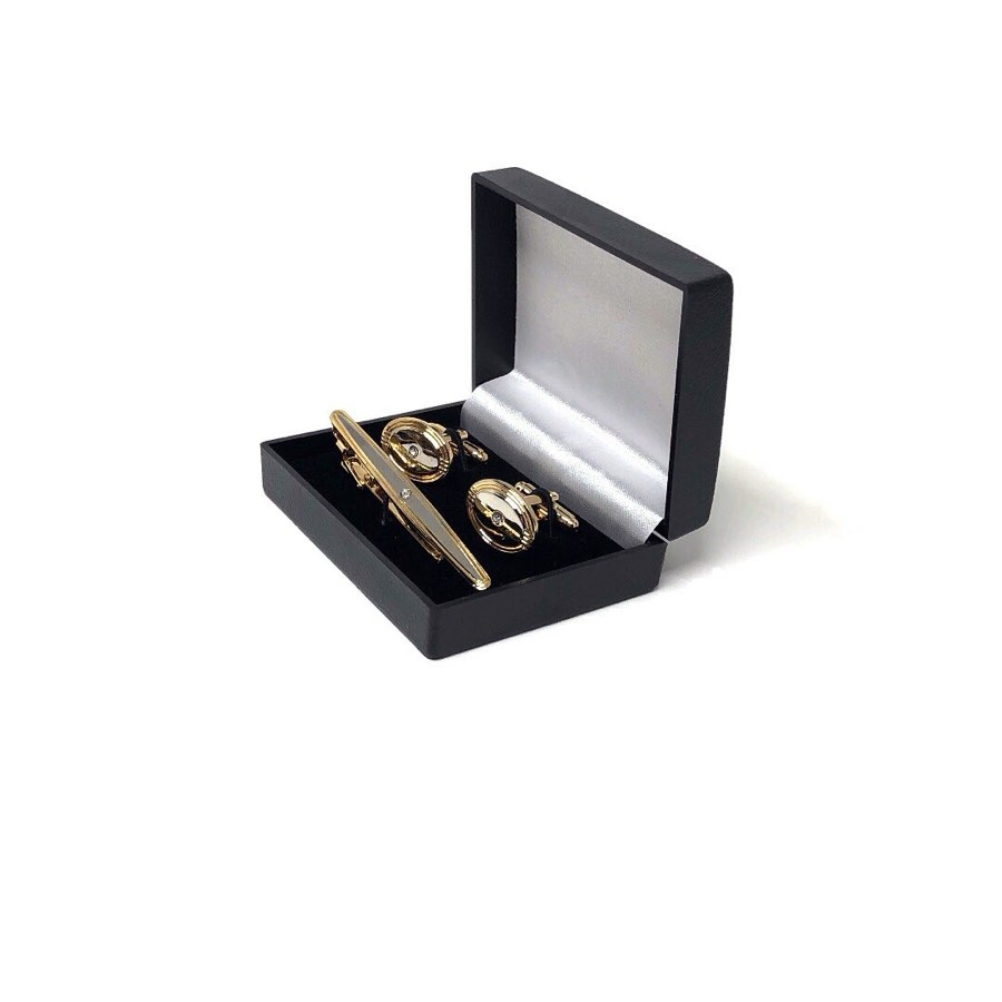 Men's Gold Cufflink & Tie Clip Set