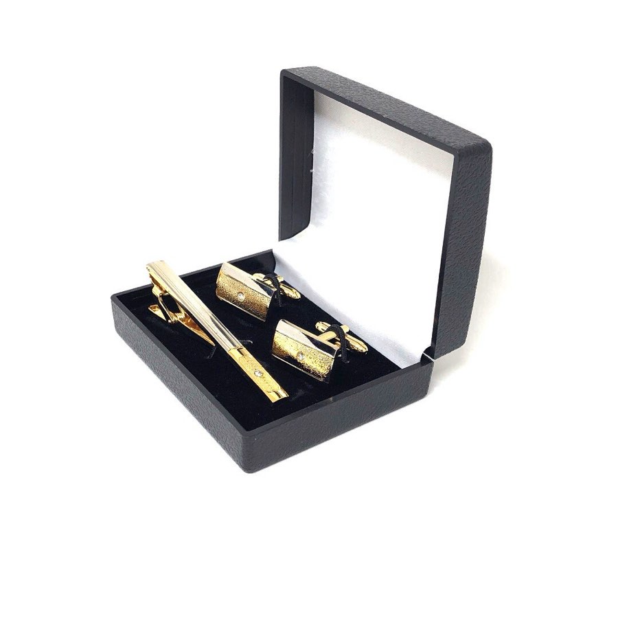 Men's Gold Cufflink & Tie Clip Set
