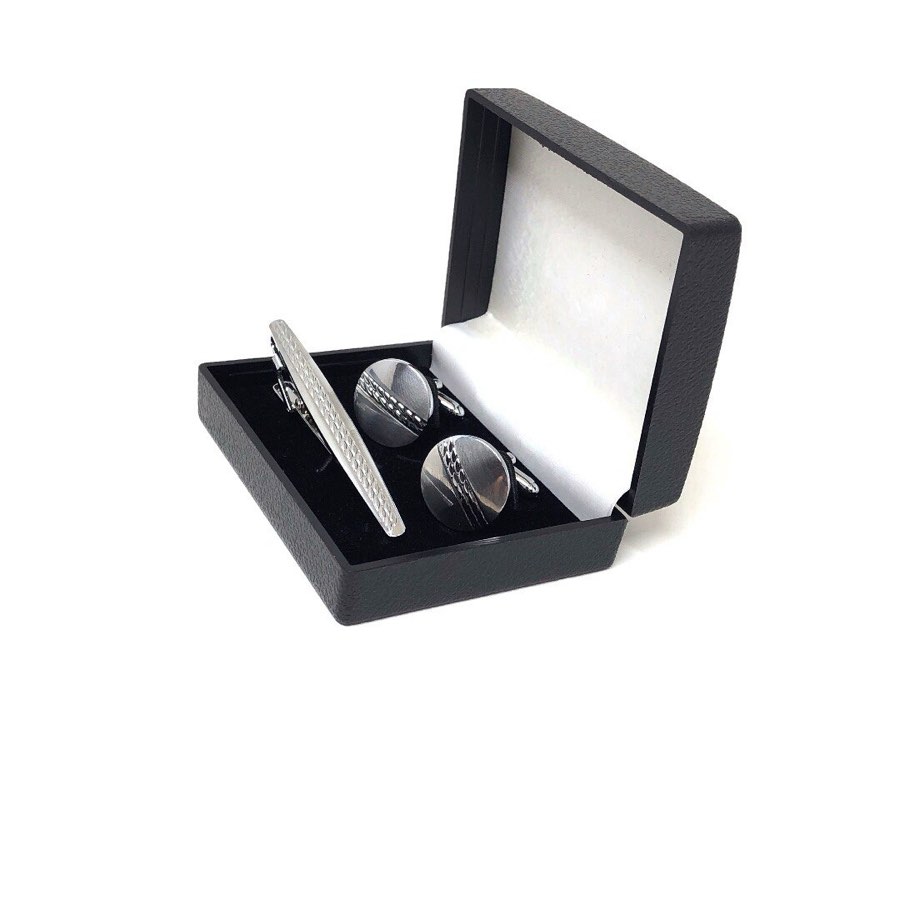 Men's Silver Cufflink & Tie Clip Set