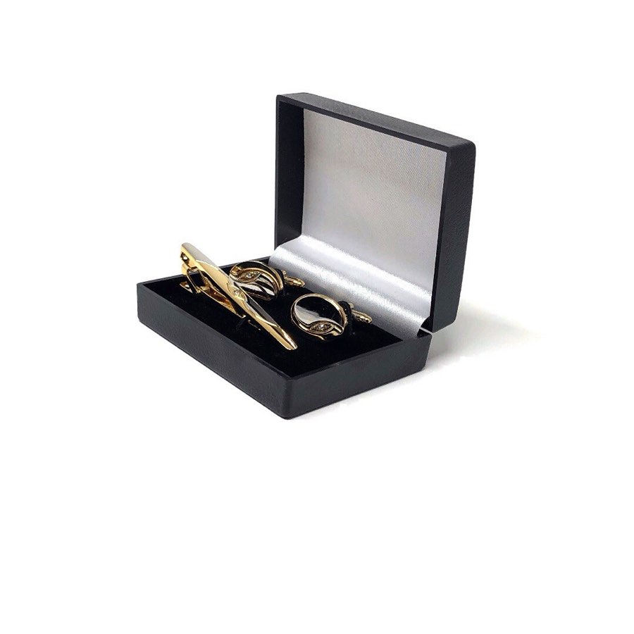 Men's Gold Cufflink & Tie Clip Set