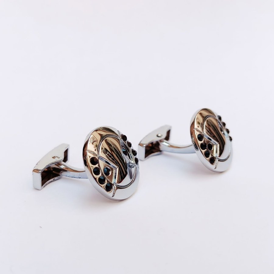 Men's Silver Stone-Set Cufflinks