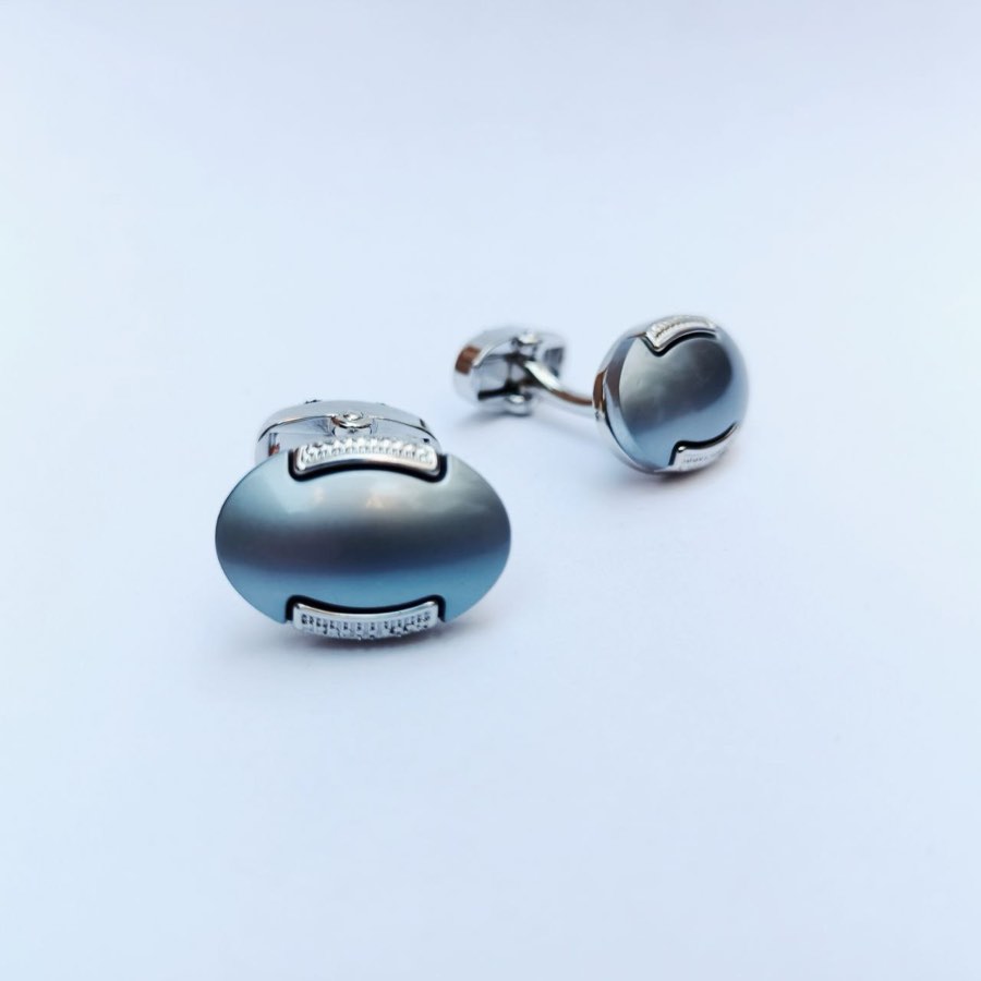 Men's Silver Stone-Set Cufflinks