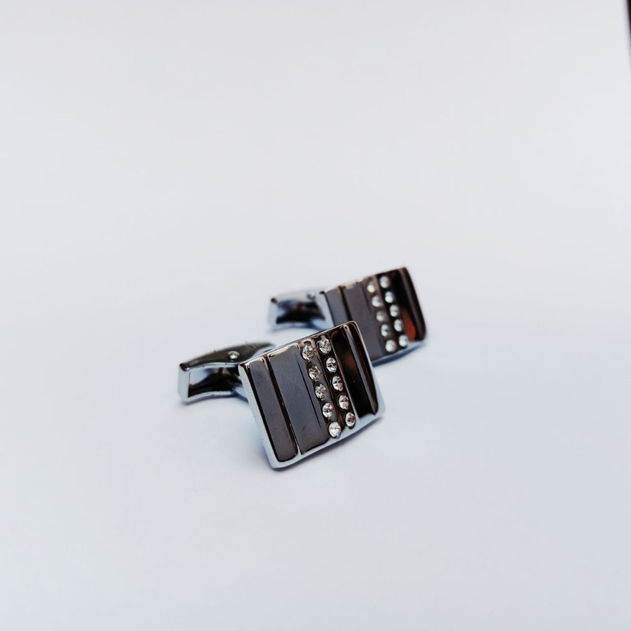 Men's Silver Stone-Set Cufflinks