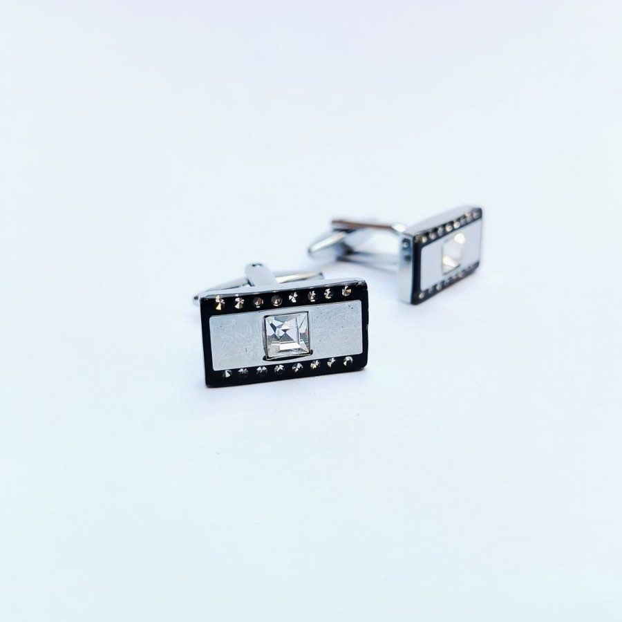 Men's Silver Stone-Set Cufflinks