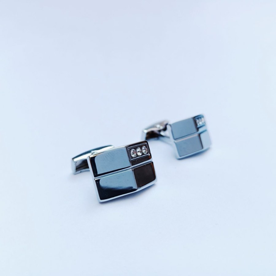 Men's Silver Stone-Set Cufflinks