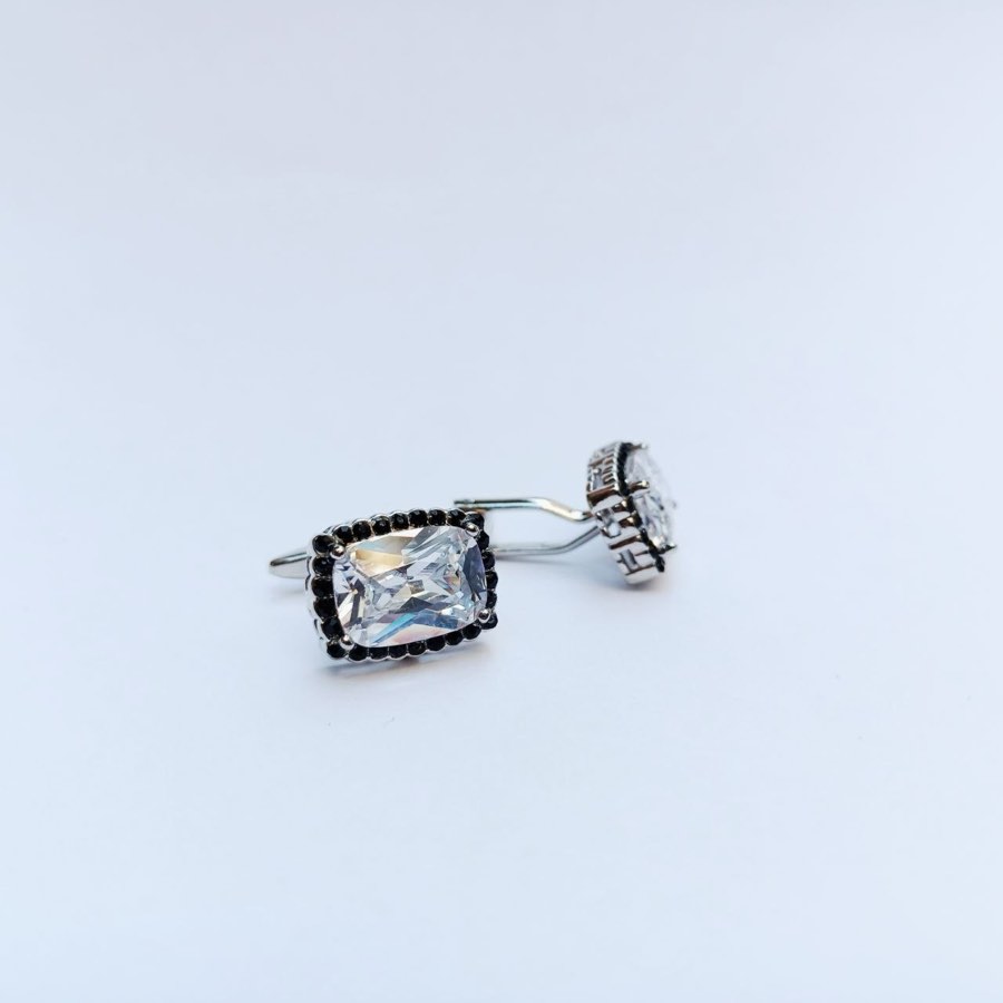 Men's Silver Stone-Set Cufflinks