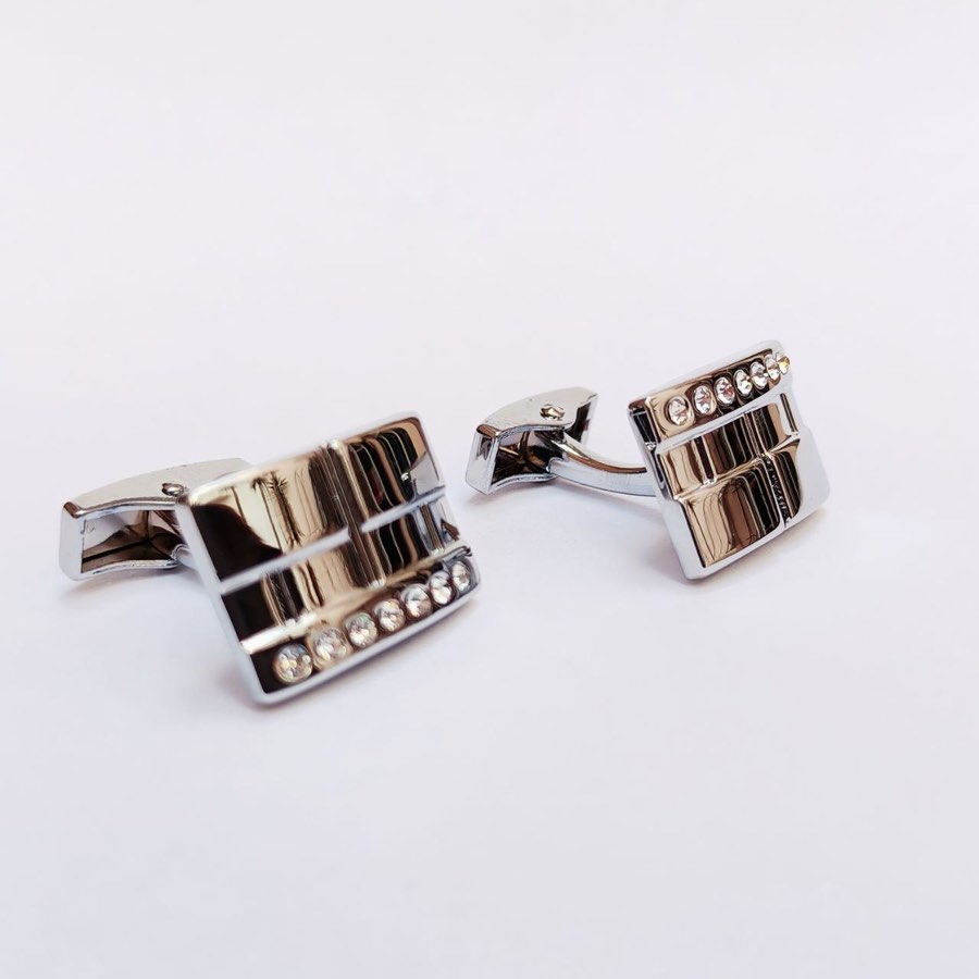 Men's Silver Stone-Set Cufflinks