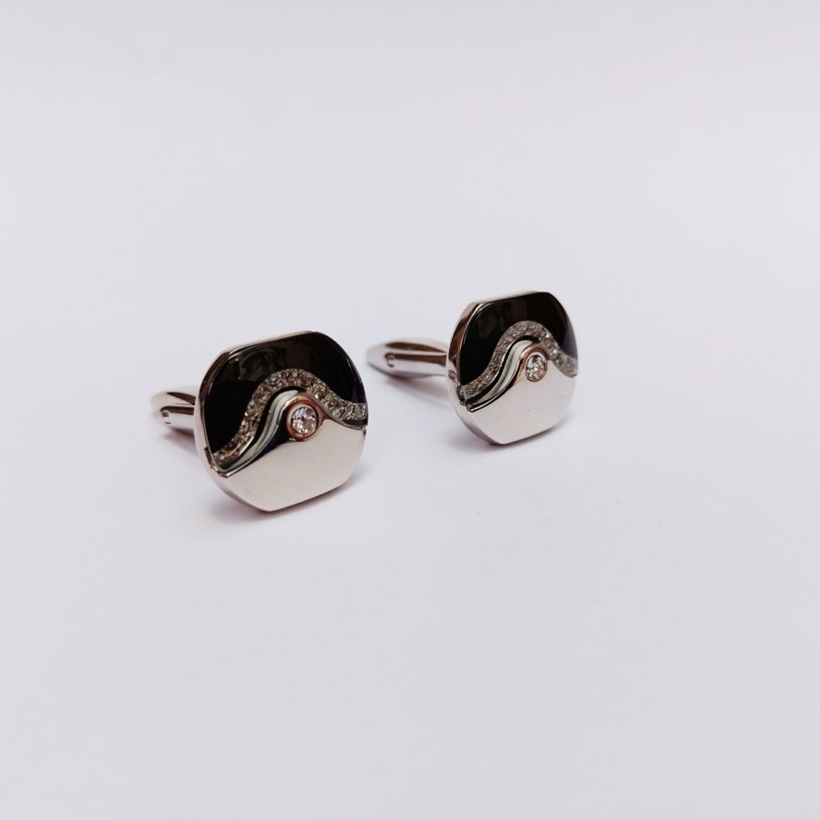 Men's Silver Stone-Set Cufflinks