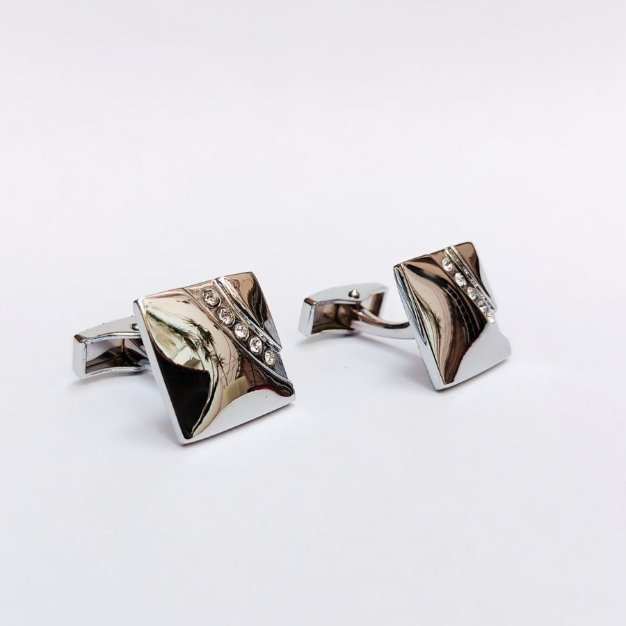 Men's Silver Stone-Set Cufflinks
