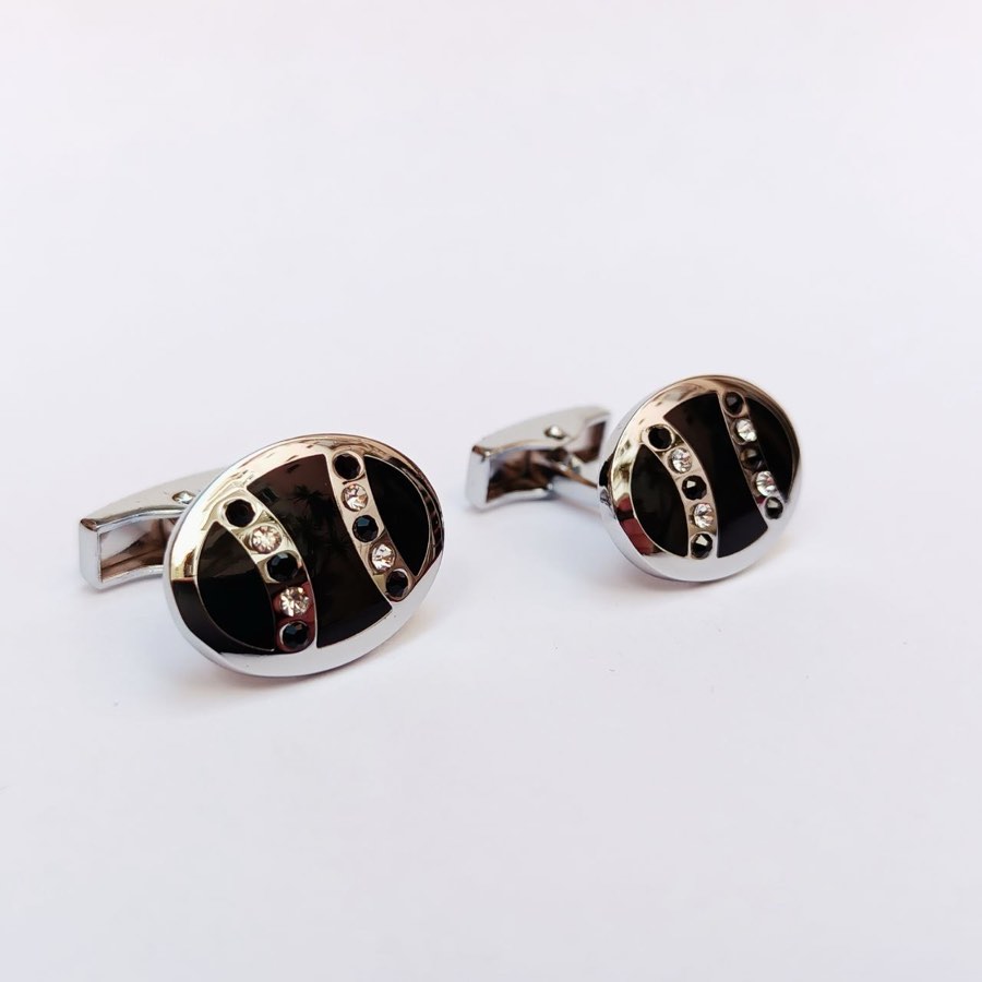 Men's Silver Stone-Set Cufflinks