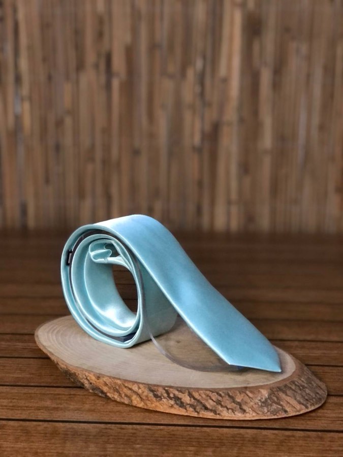 Men's Aqua Plain Satin Tie