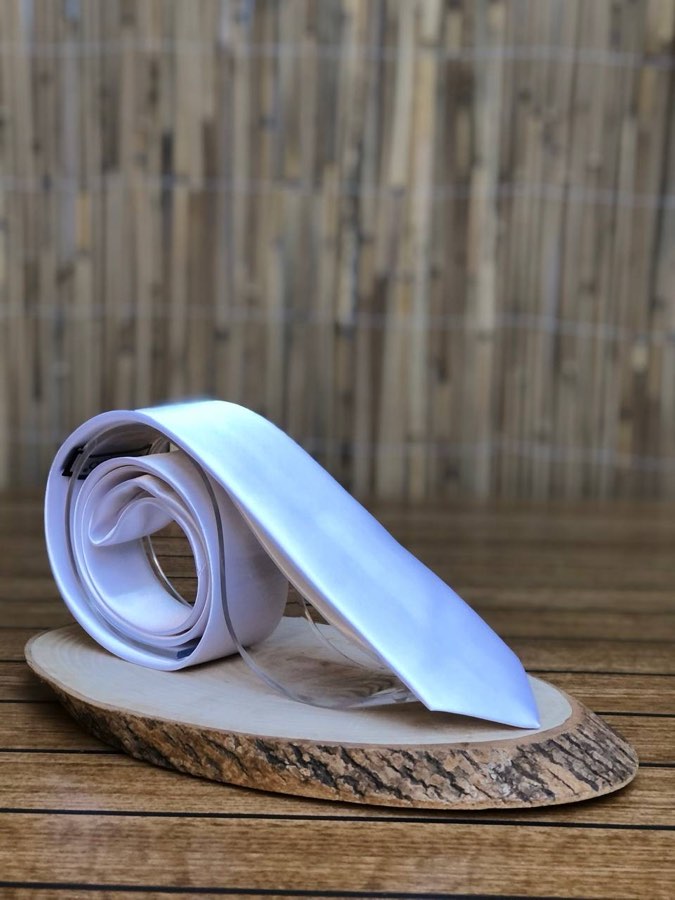 Men's Light Gray Plain Satin Tie