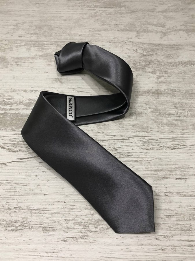 Men's Anthracite Gray Plain Satin Tie