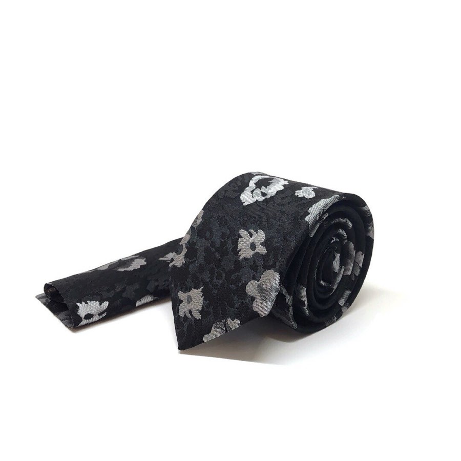 Men's Black Floral Microfiber Tie