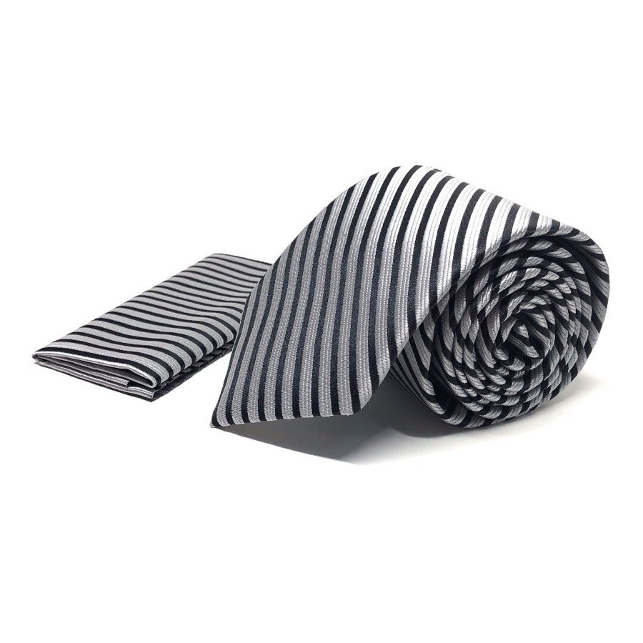 Men's Silver Striped Microfiber Tie