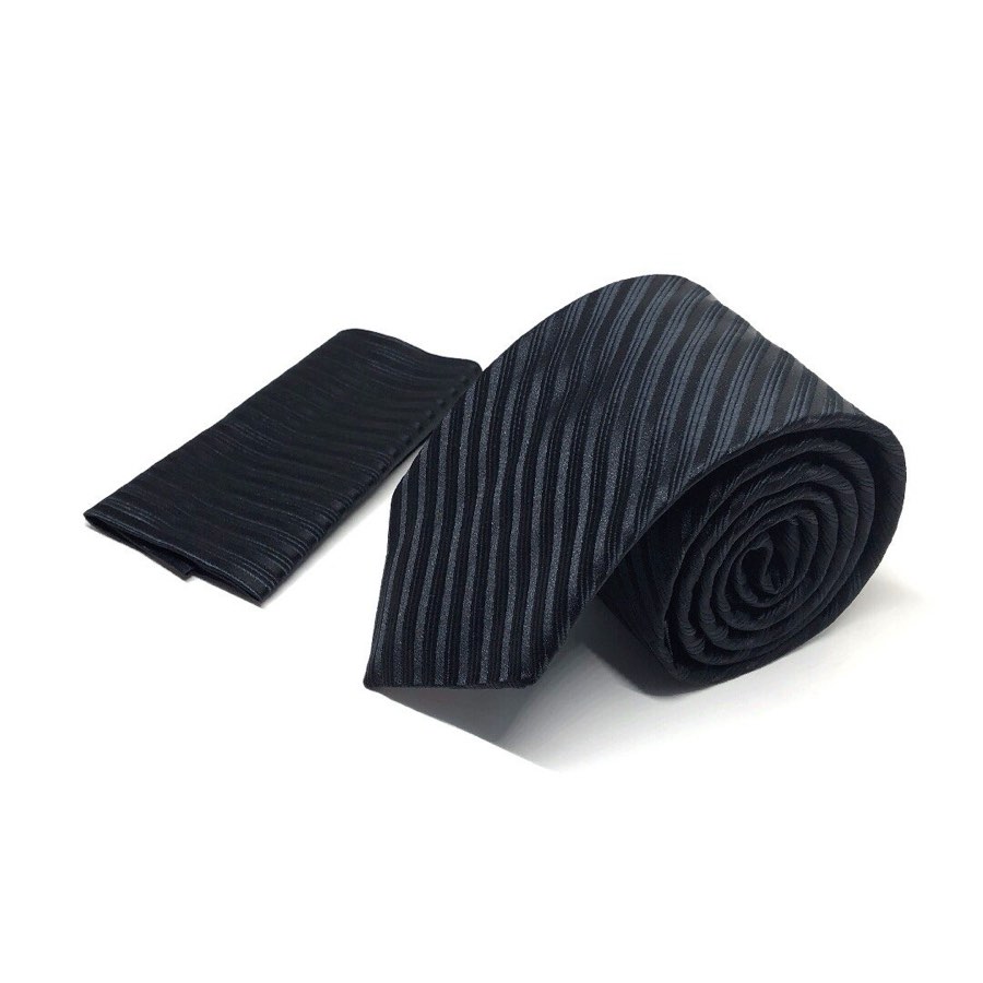 Men's Black Striped Microfiber Tie