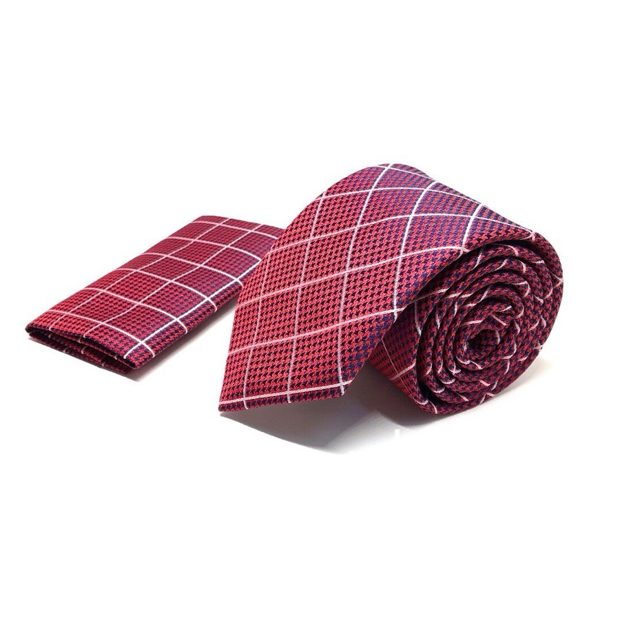 Men's Light Red Diamond-Pattern Microfiber Tie