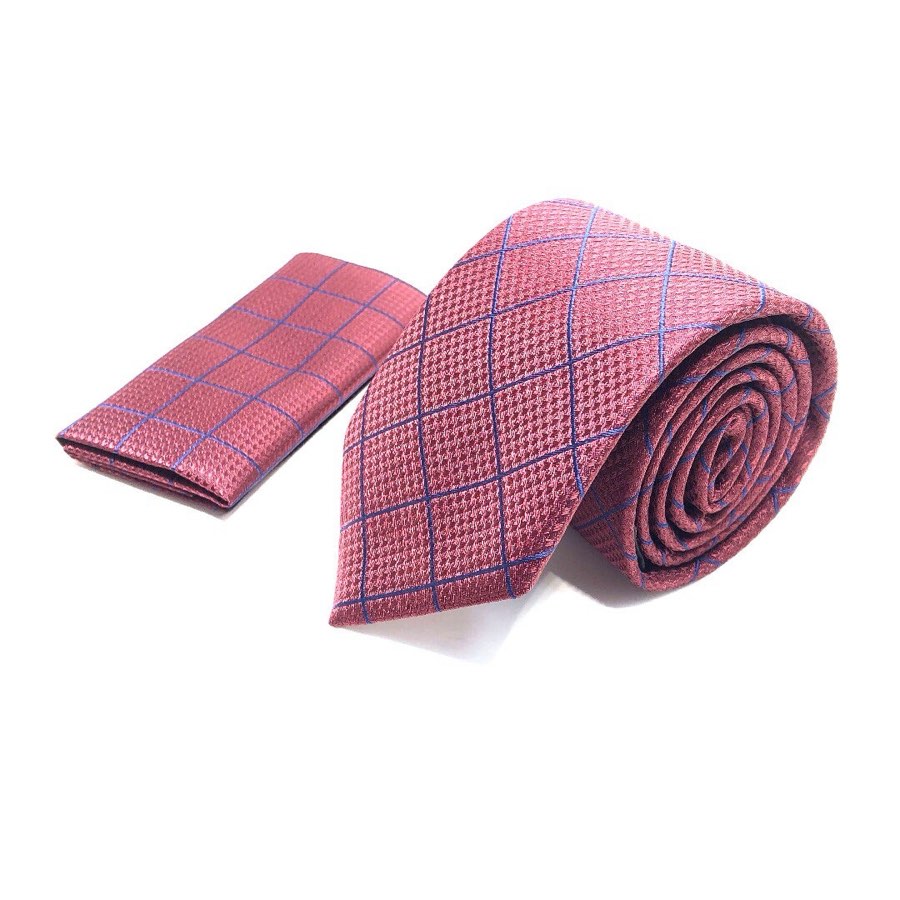 Men's Pink Diamond-Pattern Microfiber Tie