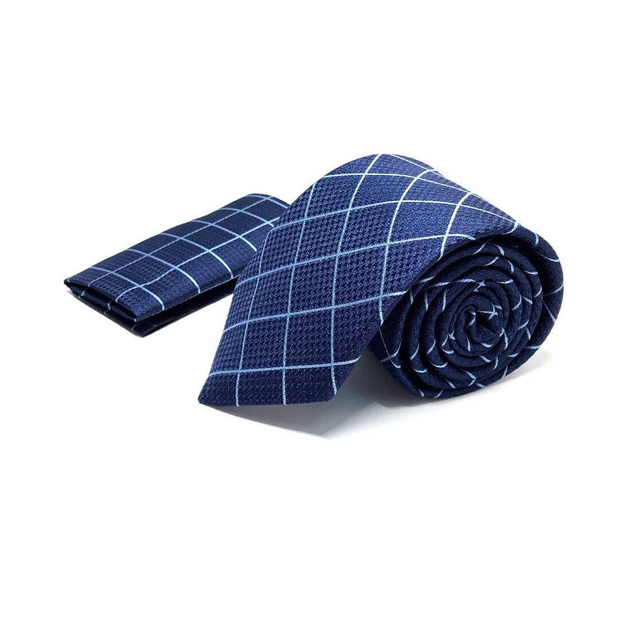Men's Blue Diamond-Pattern Microfiber Tie